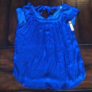 Blue and white polka dot blouse